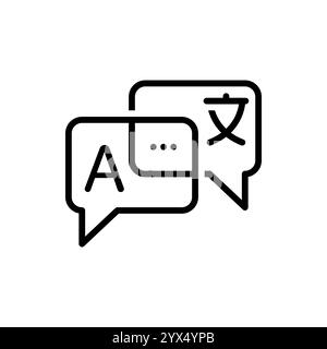 Icône de ligne de traduction de langue, signe vectoriel de contour, pictogramme linéaire isolé sur blanc. illustration du logo Illustration de Vecteur