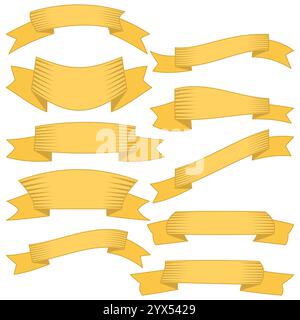 Ensemble de dix rubans jaunes et bannières pour la conception de sites Web. Grand élément de design isolé sur fond blanc. Illustration vectorielle. Illustration de Vecteur