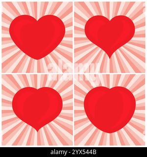 Ensemble de quatre grands cœurs rouges. Romantique symbole d'amour de la saint-valentin. Illustration vectorielle. Illustration de Vecteur