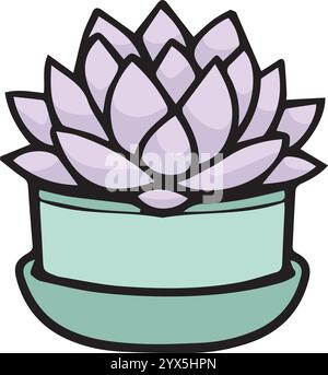 Illustration adorable d'une succulente plantée dans un pot mignon. Illustration vectorielle isolée sur blanc dans des couleurs pastel Illustration de Vecteur