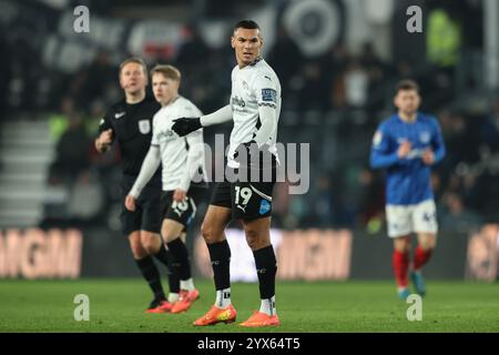 Kayden Jackson du comté de Derby réagit lors du match du championnat Sky Bet Derby County vs Portsmouth au Pride Park Stadium, Derby, Royaume-Uni, 13 décembre 2024 (photo par Alfie Cosgrove/News images) Banque D'Images