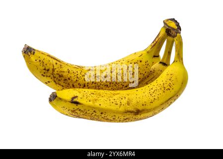 Bananes surmûres sur un fond blanc. Fruits jaunes mûrs. Banque D'Images