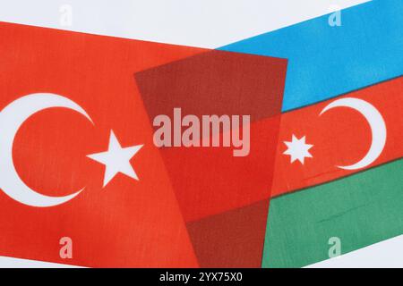 Turquie à côté du drapeau national Azerbaïdjan fabriquait des textiles. Relations, partenariat et économie entre deux pays Banque D'Images