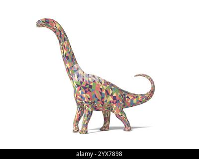 Couleur poly dinosaure debout sur un fond blanc, l'air majestueux. Rendu 3D. Banque D'Images