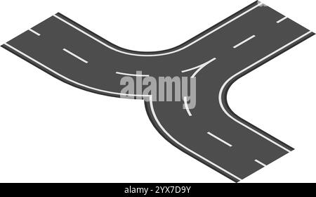 Intersection d'autoroute en forme de y reliant deux routes, créant une bifurcation dans la route, symbolisant les choix et les différents chemins dans le transport et le voyage Illustration de Vecteur