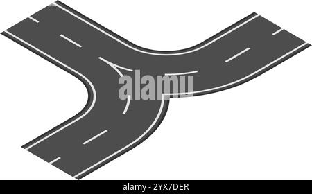 Intersection d'autoroute en forme de y reliant deux routes, créant une bifurcation dans la route, symbolisant un choix de chemin ou de direction, isolé sur fond blanc Illustration de Vecteur