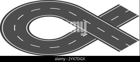 Route sinueuse grise avec des lignes pointillées blanches formant un symbole d'infini représentant des possibilités infinies, une amélioration continue ou un voyage sans fin Illustration de Vecteur