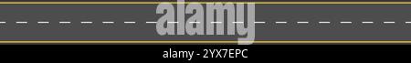 Illustration vectorielle horizontale d'une route grise droite avec des lignes pointillées blanches et des bords jaunes brillants, créant un sentiment de perspective et de voyage Illustration de Vecteur