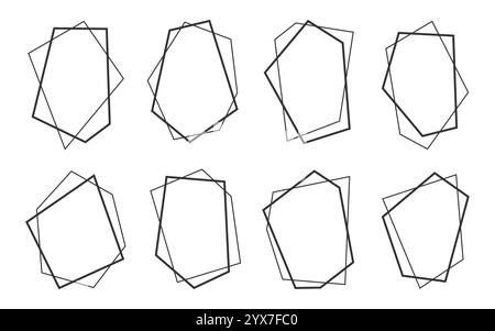 Cadres polygonaux noirs modernes dans un style géométrique minimaliste. Lignes qui se chevauchent formant des formes abstraites, pour des invitations de mariage élégantes et épurées, branding, publications sur les médias sociaux, affiches, design web Illustration de Vecteur