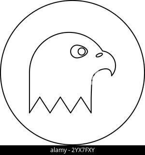 Icône de la tête d'aigle en cercle rond couleur noire illustration vectorielle image contour ligne de contour mince style simple Illustration de Vecteur
