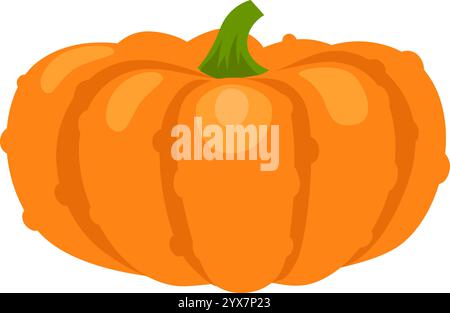 Citrouille orange vibrante avec des segments clairement définis et une tige verte, isolée sur un fond blanc, capture l'essence de la récolte d'automne et Illustration de Vecteur