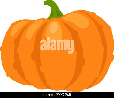 Citrouille orange éclatante avec des segments clairement définis et une tige verte contrastée, transmettant l'essence de la récolte d'automne et des célébrations festives Illustration de Vecteur