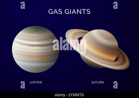 Illustration des planètes géantes gazeuses avec Jupiter et Saturne Illustration de Vecteur