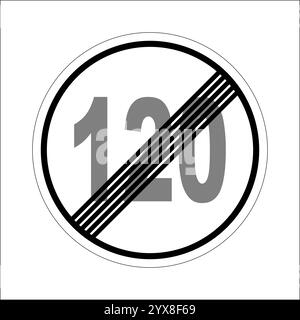 Panneau rond indiquant la fin de la limite de vitesse de 120 kilomètres par heure, isolé sur un fond blanc Illustration de Vecteur