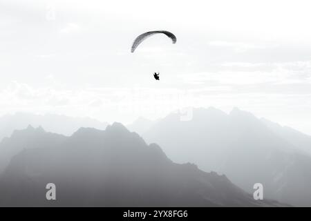 Un parapente vole au cœur des Pyrénées françaises Banque D'Images