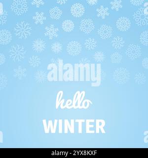 Fond de Noël avec flocons de neige et inscription Hello Winter. Illustration vectorielle. Illustration de Vecteur