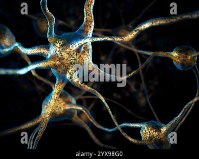 Réseau de neurones, cellules du cerveau conceptuel, 3D illustration Banque D'Images