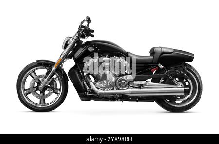 Noir 2010 Harley-Davidson VRSC V-Rod muscle moto avec moteur Revolution V-Twin de 1250cc isolé sur fond blanc avec chemin de détourage Banque D'Images