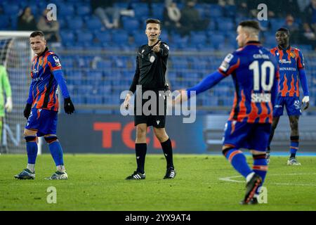 Bâle, Suisse. 14 décembre 2024. Bâle, Suisse, 14 décembre 2024 : Luca Piccolo (arbitre) lors du match de Super League entre le FC Basel 1893 et le Grasshopper Club Zurich au Jakob-Park à Bâle, Suisse. Philipp Kresnik (Philipp Kresnik/SPP) crédit : SPP Sport Press photo. /Alamy Live News Banque D'Images