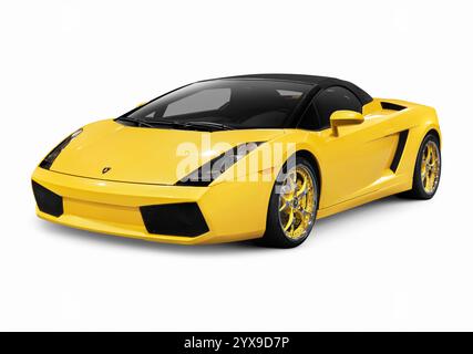 2006 Lamborghini Gallardo Spyder jaune voiture sport supercar isolé sur fond blanc avec clipping path Banque D'Images