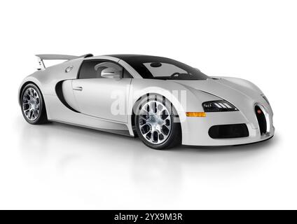 Silver Bugatti Veyron EB 16.4 Grand Sport 2012 Voiture de sport à moteur central supercar Allemand isolé sur fond blanc studio avec un chemin de détourage Banque D'Images