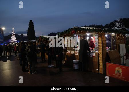 Rome, Italie. 14 décembre 2024. Rome, Italie 14.12.2024 : stands de nourriture pendant l'événement politique organisé par le parti au pouvoir Fratelli D'Italia appelé Atreju 2024 au Circo Massimo à Rome crédit : Agence photo indépendante/Alamy Live News Banque D'Images