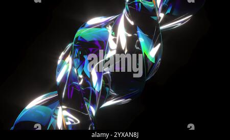 Vague de verre couleur arc-en-ciel sur le rendu noir bg 3D. Banque D'Images