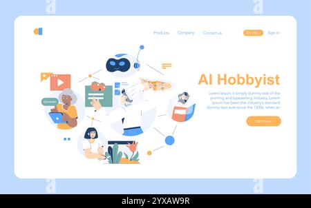Concept AI Hobbyist. Passionnés engagés dans l’intelligence artificielle à travers diverses activités sur écrans numériques. Illustration vectorielle. Illustration de Vecteur
