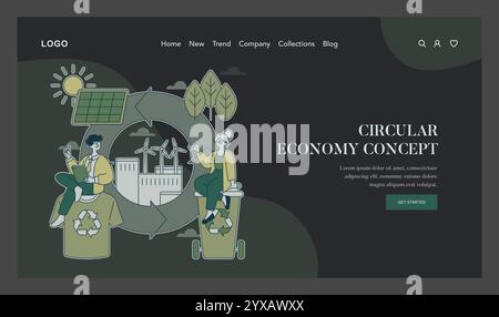 Illustration du concept d'économie circulaire. La gestion durable des ressources et la réduction des déchets illustrées par le recyclage et les énergies renouvelables. Illustration vectorielle. Illustration de Vecteur