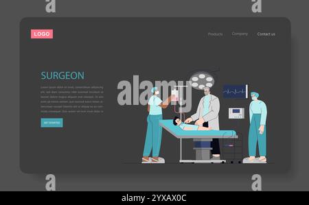 Concept de chirurgie pédiatrique. Enfant allongé sur une table d'opération avec un personnel médical attentif se préparant à une intervention. Soins hospitaliers et équipe chirurgicale en action. Illustration vectorielle. Illustration de Vecteur