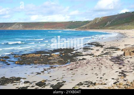 Plage de Sennen Cove, à West Cornwall, Royaume-Uni. Banque D'Images
