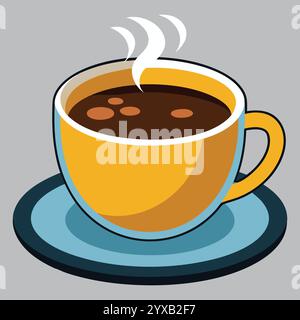 Tasse de café sur l'illustration vectorielle de soucoupe, Clipart de dessin animé et Line Art Design Illustration de Vecteur