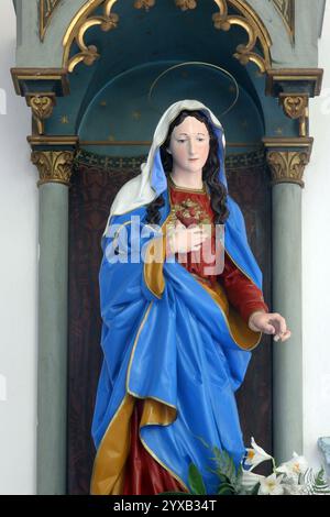 Coeur immaculé de Marie, statue dans l'église paroissiale de la Visitation de la Bienheureuse Vierge Marie à Sandrovac, Croatie Banque D'Images