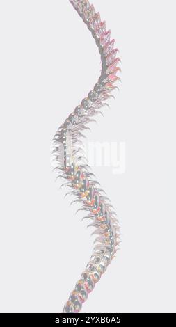 Abstrait 3D vertical tendance pastel irisé illuminé tourbillon serpent forme peau de dragon reptile échelles chromées dégradé métallique téléphone de médias sociaux Banque D'Images