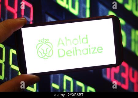 Pologne. 14 décembre 2024. Dans cette illustration photo, le logo de la société Ahold Delhaize est affiché sur l'écran d'un smartphone. Crédit : SOPA images Limited/Alamy Live News Banque D'Images