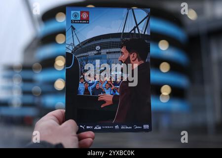 Programme du jour du match d'aujourd'hui pendant le match de premier League Manchester City vs Manchester United à l'Etihad Stadium, Manchester, Royaume-Uni, 15 décembre 2024 (photo de Mark Cosgrove/News images) Banque D'Images