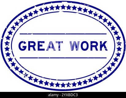 Grunge bleu grand travail mot ovale tampon de joint en caoutchouc sur fond blanc Illustration de Vecteur