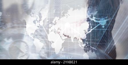 Carte du monde sur fond abstrait. Concept de média mixte Banque D'Images