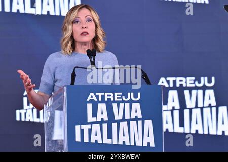 News - ATREJU 2024 - JOUR 8 Giorgia Meloni Presidente del Consiglio dei Ministri participe à l'événement Atreju, la fête des Frères d'Italie au Cirque Maximus, le 15 décembre 2024 à Rome, Italie. 25e édition d'Atreju, la fête Fratelli d Italia se tient au Circus Maximus, à Rome.& XA Rome Circo Massimo Italie Copyright : xDomenicoxCippitellix/xLiveMediax LPN 1651029 Banque D'Images