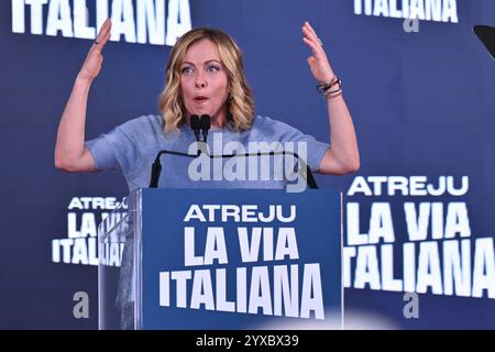 News - ATREJU 2024 - JOUR 8 Giorgia Meloni Presidente del Consiglio dei Ministri participe à l'événement Atreju, la fête des Frères d'Italie au Cirque Maximus, le 15 décembre 2024 à Rome, Italie. 25e édition d'Atreju, la fête Fratelli d Italia se tient au Circus Maximus, à Rome.& XA Rome Circo Massimo Italie Copyright : xDomenicoxCippitellix/xLiveMediax LPN 1651056 Banque D'Images