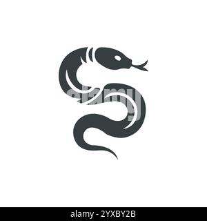Symbole serpent de 2025. Logo noir simple serpent. Silhouette de serpent. Illustration vectorielle. Illustration de Vecteur