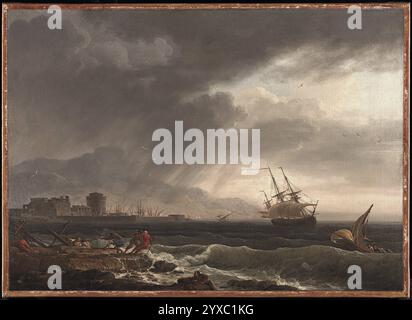 Titre : a Stormy Sea artiste : Claude-Joseph Vernet année : 1748 médium : huile sur toile dimensions : 44,5 x 60,5 cm lieu : Museo Nacional Thyssen-Bornemisza, Madrid Banque D'Images