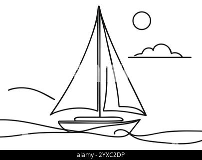 Voilier de mer continu d'une ligne dessin d'art vectoriel et illustration. Illustration de Vecteur