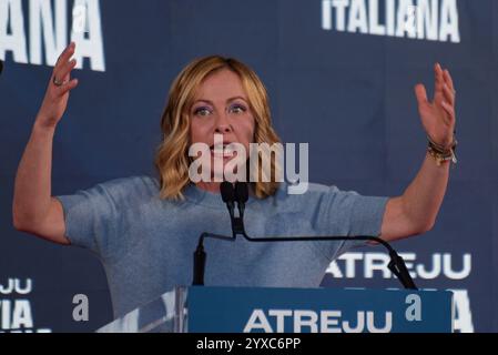 Rome, Italie. 15 décembre 2024. Le premier ministre italien Giorgia Meloni assiste au rassemblement des Fratelli d'Italia 'Atreju' à Rome. Crédit : SOPA images Limited/Alamy Live News Banque D'Images