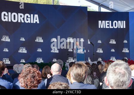 Rome, Italie. 15 décembre 2024. Le premier ministre italien Giorgia Meloni assiste au rassemblement des Fratelli d'Italia 'Atreju' à Rome. Crédit : SOPA images Limited/Alamy Live News Banque D'Images