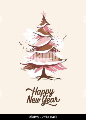 Carte de bonne année avec sapin de Noël abstrait Illustration de Vecteur