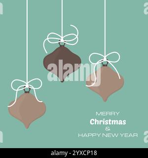 Joyeux Noël et joyeux fond de nouvel an avec trois boules de noël. Fond vectoriel pour vos cartes de vœux, invitations, affiches festives. Illustration de Vecteur