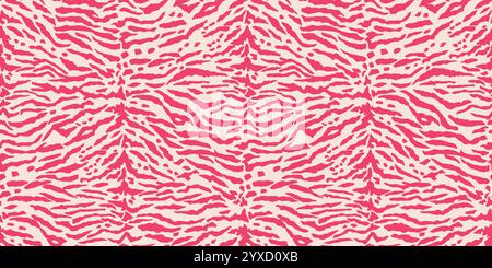Motif sans couture de texture de peau d'animal de tigre en rose chaud sur fond blanc. Motif de répétition de bandes vectorielles Illustration de Vecteur
