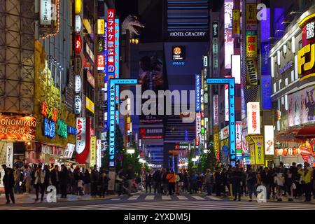 Godzilla Road et panneaux lumineux de Kabukicho à Shinjuku, Tokyo, Japon Banque D'Images