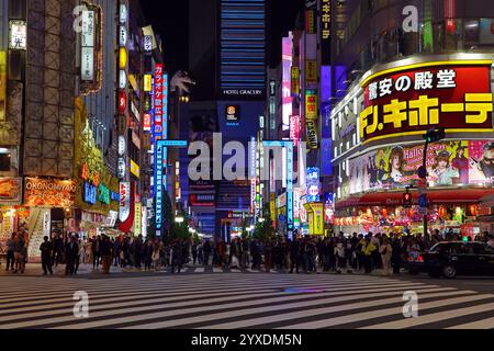 Godzilla Road et panneaux lumineux de Kabukicho à Shinjuku, Tokyo, Japon Banque D'Images